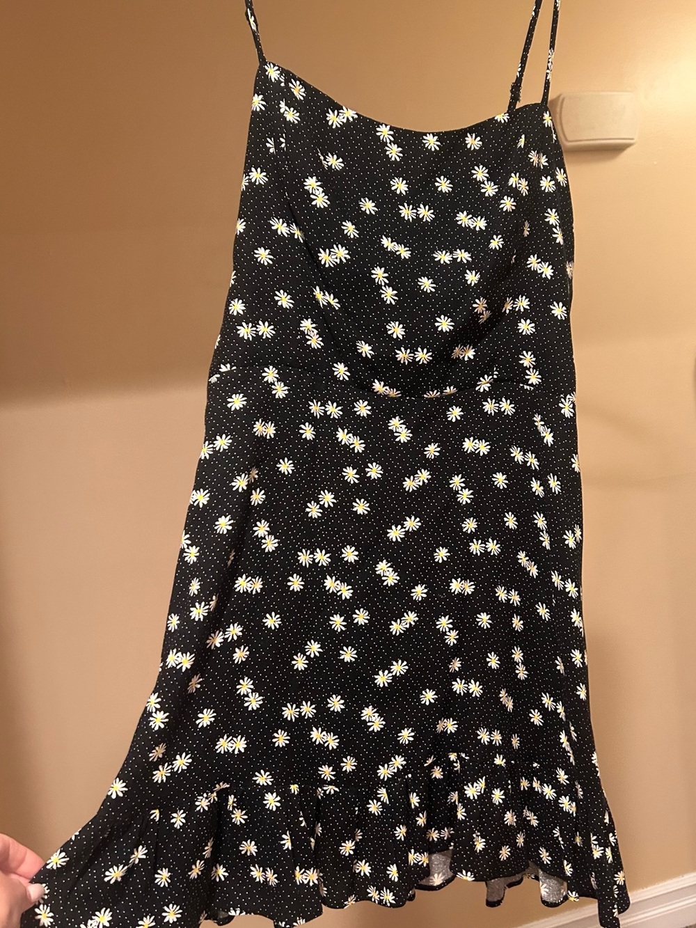 re:named Black Daisy Print Mini Slip Dress